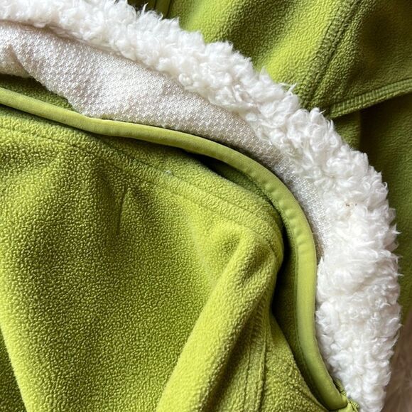 Barrage Upcycled Faux Fur Collar Zip Front Lime Fleece Sweater Jacket XL - Picture 9 of 13